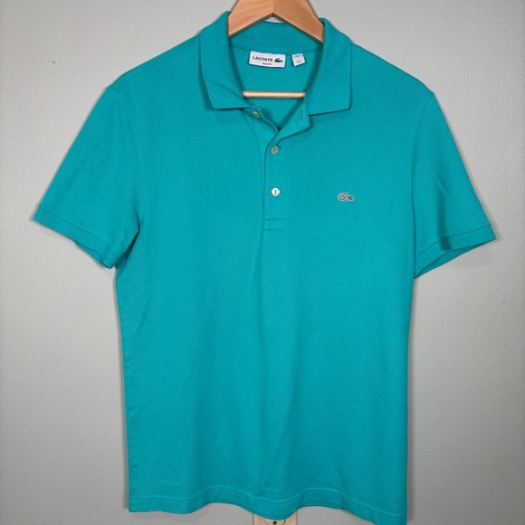 Lacoste Slim Fit Pique L.12.12 Short Sleeve Cotton Polo-BlueTurquoise-Men Medium - Picture 2 of 6